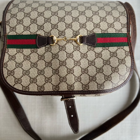 Vintage 70s Gucci Horsebit Print Flap Shoulder Bag - Picture 2 of 16